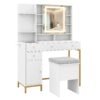 Makeup Vanity Desk with Lighted Mirror and LED Lights-White
