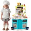 Kids Kitchen Playset Corner Play Kitchen with Realistic Sounds and Lights-Blue