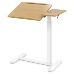 Mobile Over Bed Desk Height Adjustable Standing Laptop Cart with Tilting Tabletop-Natural & White