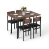 5-Piece Dining Table Set for 4 People with Metal Leg for Small Room-Brown
