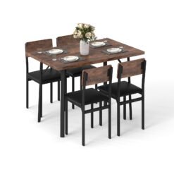 5-Piece Dining Table Set for 4 People with Metal Leg for Small Room-Brown