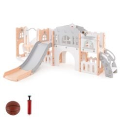 10 in 1 Toddler Swing and Slide Set Kids Indoor Playground-Pink