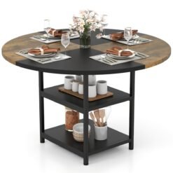 120 cm Dining Table with 2-tone Color-blocked Design-Black
