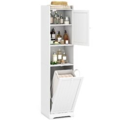 170 CM Bathroom Cabinet Tall and Slim Linen Tower with Storage-White