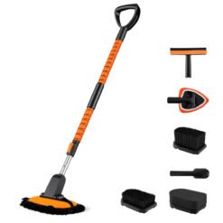 132 cm Car Wash Brush with Extendable Handle Vehicle Cleaning Set-Orange
