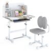 Kid's Study Desk and Chair Set with Tilt Desktop and Footrest Bar-Grey