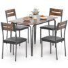 5-Piece Industrial Rectangular Kitchen Table and 4 Armless Chairs with Upholstered Seat and Spindle Back-Coffee