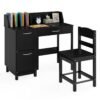 Kid's Study Desk and Chair Set with Deep Drawer and Enclosed Cabinets-Black