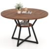 118 CM Round Dining Table with Storage Shelf and Wooden Tabletop-Brown