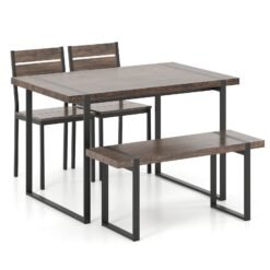 4-Piece Wooden Rectangular Dining Table Set with 1 Bench and 2 Armless Chairs for 4-Grey