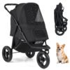 3-Wheel Pet Stroller for Small and Medium Dogs with All-Terrain Wheels-Black