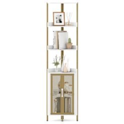 6-Tier Corner Shelf 170CM Tall Corner Bookshelf with Cabinet-White