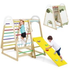 Multi-functional Kid's Climbing Toy with Slide and Climbing Net-Colourful