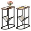 2-Tier Oval End Table Set of 2 Space-saving Slim Couch Side Table -Rustic Brown