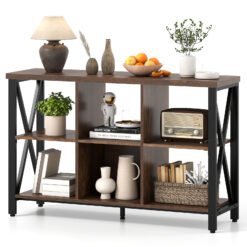6-Cube Storage Organizer 120CM Wide Bookshelf with Open Compartments-Rustic Brown