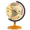 Antique Globe Dia 14cm with Wooden Base and Modern Map-Bronze