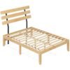 Solid Wood Platform Bed with Retro Headboard Slats Support Mattress Foundation-Natural-Double Size