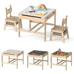 Kids Table and Chairs 4 in 1 Wooden Activity Desk Set (Robot Shape)-Grey