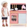 Kids Play Kitchen Set with Door Curtain and Stoves and Apron-Pink