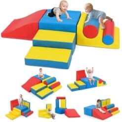 7 Pcs Toddler Climbing Blocks Soft with Waterproof PU Leather Cover for 1+ Baby