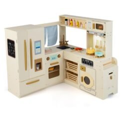 Corner Kitchen Playset with Large Fridge for Toddlers 3+ Years Old-Beige