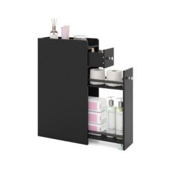 Small Bathroom Storage Cabinet 4-Tier Narrow Toilet Side Storage Cabinet with Slide Out Drawers on Casters-Black