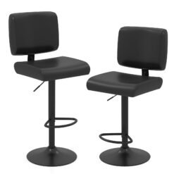 Bar Stools Set of 2 Modern Swivel Bar Chairs with Adjustable Height and PU Leather Padded Seat-Black