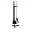 4-Piece Metal Fireplace Tools Set with Wood Handle and Base Stand Holder