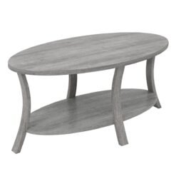 Oval Coffee Table 2-Tier Center Table with Storage Shelf-Grey