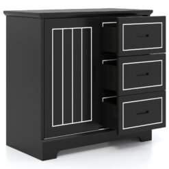 Farmhouse Sideboard Buffet Cabinet with Sliding Doors and 3 Drawers-Black