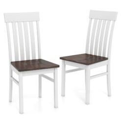 Dining Chairs Set of 2 with Hollowed Backrests and Rubber Wood Seats-Walnut & White