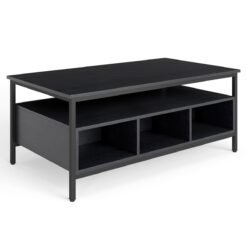 Industrial 3-Tier Coffee Table ith Open Shelf and 6 Compartments-Black