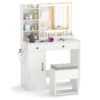 Vanity Desk with LED Lighted Mirror and Storage Stool-White