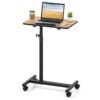 Overbed Table Tilting Bedside Table with Lockable Wheels Adjustable Height-Brown