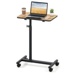 Overbed Table Tilting Bedside Table with Lockable Wheels Adjustable Height-Brown