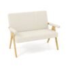 Comfy Upholstered Sherpa Couch with Armrests and Wooden Legs-Beige