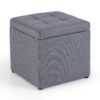 40 cm Square Storage Ottoman Linen Fabric Footstool with Lid-Grey