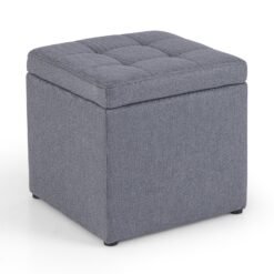 40 cm Square Storage Ottoman Linen Fabric Footstool with Lid-Grey