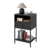 Nightstand with Open Compartment and Storage Shelf-Black