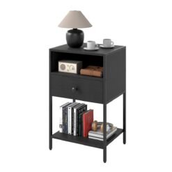 Nightstand with Open Compartment and Storage Shelf-Black