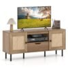 TV Stand for 60 Inch TV with Cabinets and Storage Shelf-Natural