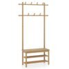 Bamboo Coat Rack PE Rattan Hall Tree with Bench and Shoe Storage-Natural