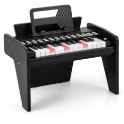 25 Lighted Keys Kids Piano Keyboard Mini Digital Piano Wooden Toy-Black