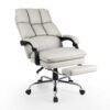 Soft Padded Office Chair Ergonomic Adjustable Reclining Computer Chair with Retractable Footrest-White