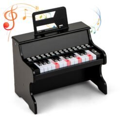 Wooden Kids Piano Keyboard 25 Keys Digital Piano with Music Stand Music Learning Gift for 3+ Kids-Black