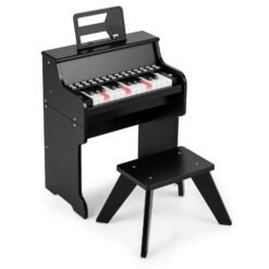 25 Lighted Keys Kids Piano Keyboard with Stool and Adjustable Speed-Black
