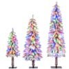 3’ 4’ 5’ Artificial Christmas Tree Set with 115 + 207 + 275 Branch Tips and 50 + 100 + 150 Colorful LED Lights
