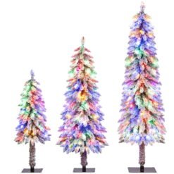 3’ 4’ 5’ Artificial Christmas Tree Set with 115 + 207 + 275 Branch Tips and 50 + 100 + 150 Colorful LED Lights
