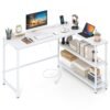 L Shaped Desk with Charging Station Corner Computer Desk with Storage Shelves-White