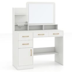Vanity Desk with Mirror Dressing Table with Charging Station-White